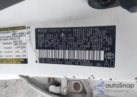 2006 Toyota Corolla Le из США, поврежденный, VIN 2T1BR32E06C656741